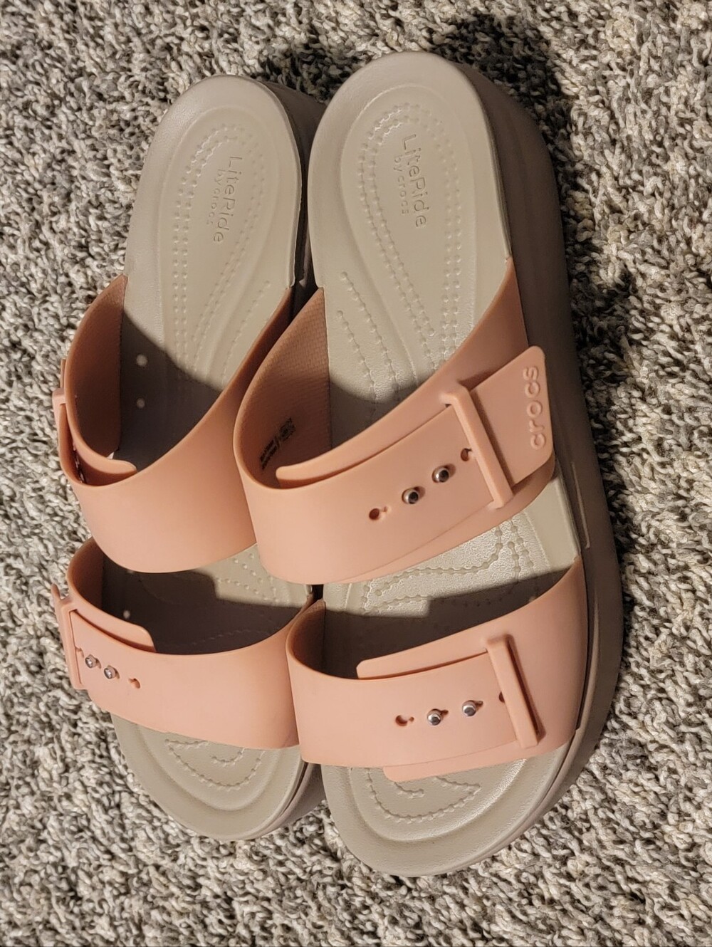 Crocs Brooklyn Buckle Low Wedge sandals,Pink Caramel Strap,Womens Size 9